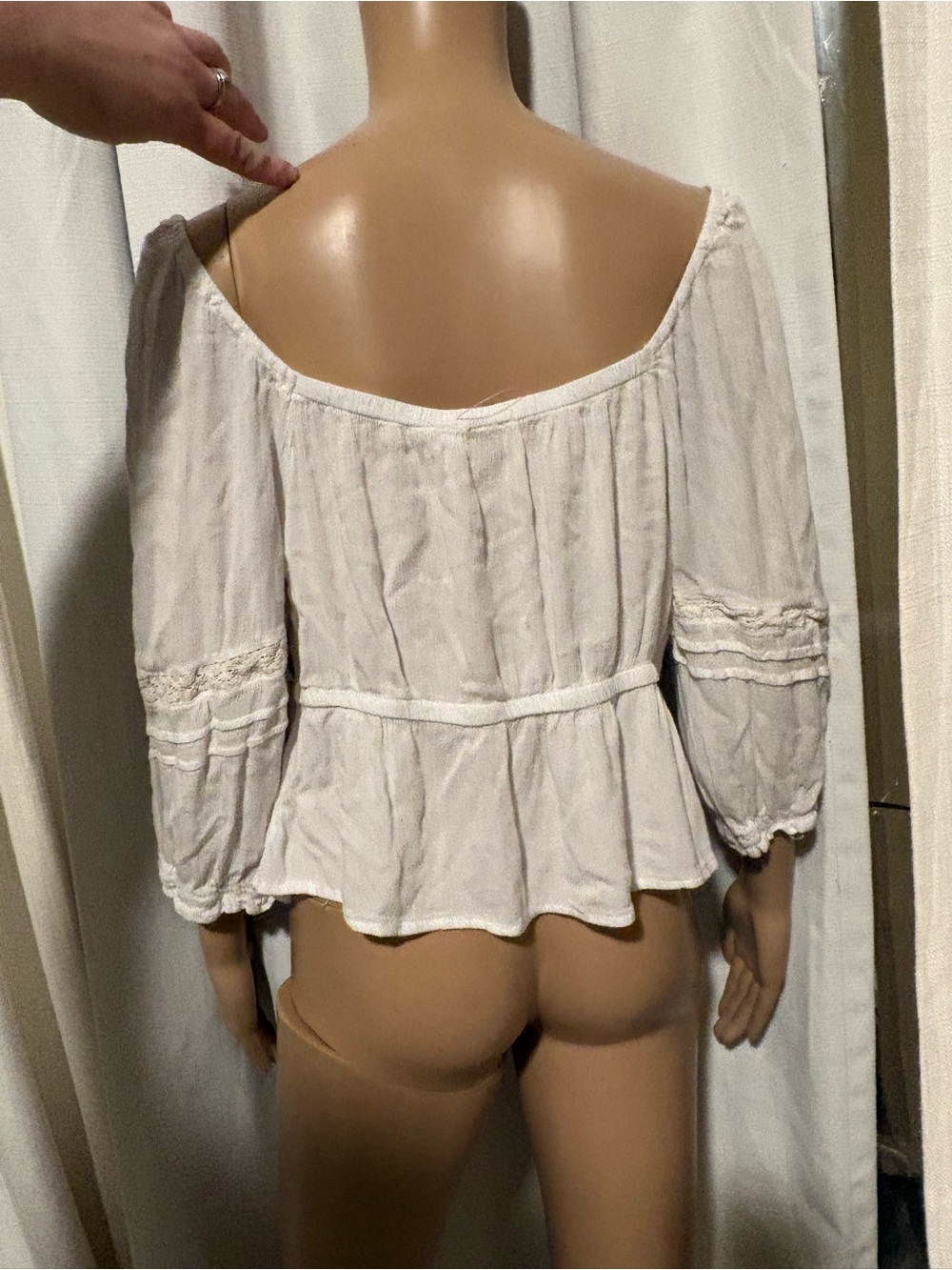 Derek heart White-Trim Peasant Top - boho Junior Off-Shoulder Blouse tassles xl - Picture 7 of 14
